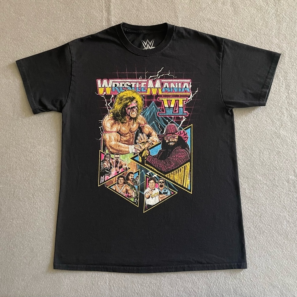 WWE WrestleMania VI T-Shirt Ultimate Warrior Macho Man Black Medium Retro